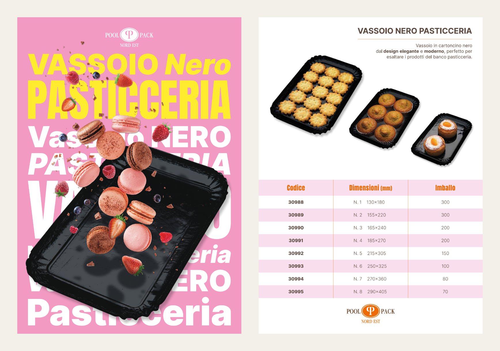 Pool Pack, flyer Vassoio Nero Pasticceria fronte e retro